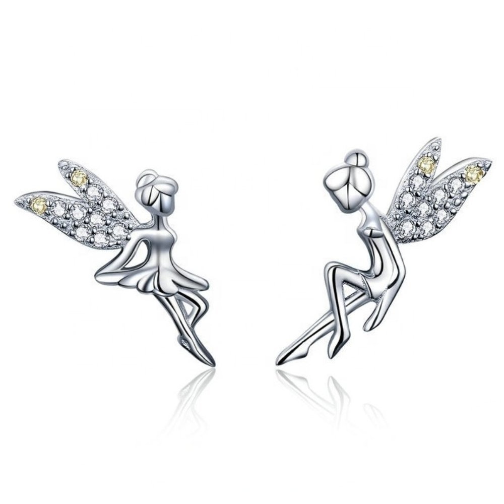 Dainty White Cz Sweet Wing Fairies Stud Earrings For Women, Gpmb1441
